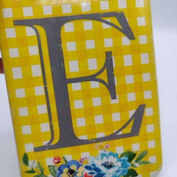 Monogram Cheese Board Initial “E”  Ceramic Checkered Plaid Floral Country Decor - Picture 3 of 6